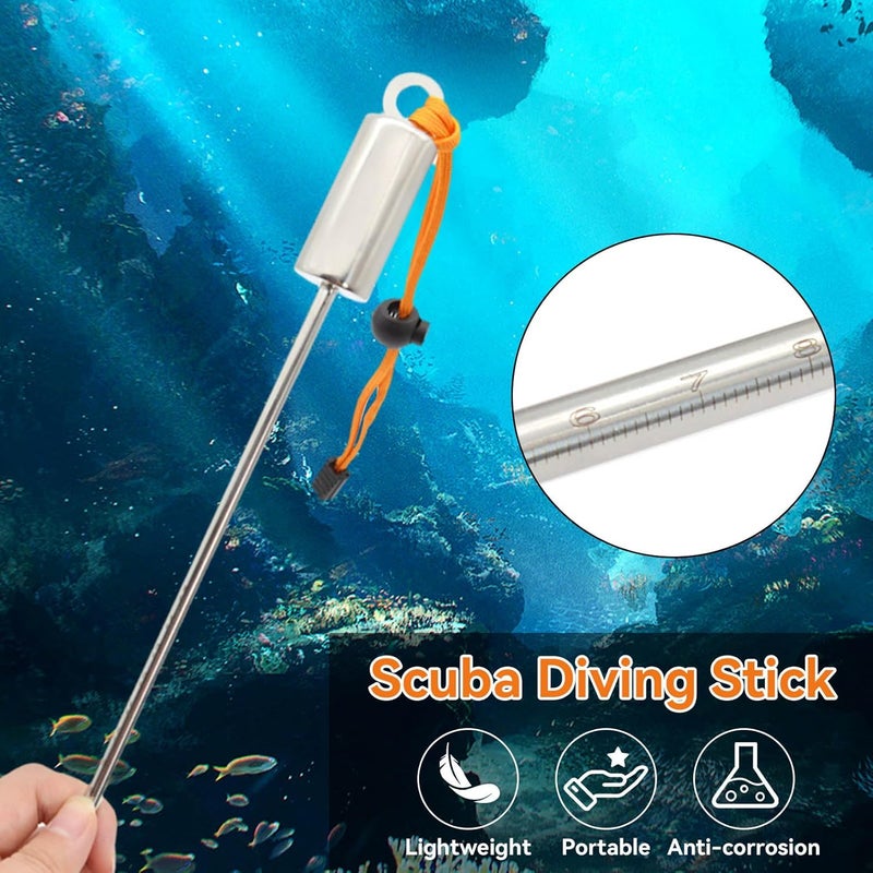 Frdhee Scuba Diving Stick 12", 316 Stainless Steel Scuba Stick Pointer Rod Tickle Stick Pointer Rod with Measurement Adjustable Lanyard and Swivel Snap Bolt for Underwater Shaker Noise Maker - Image 3